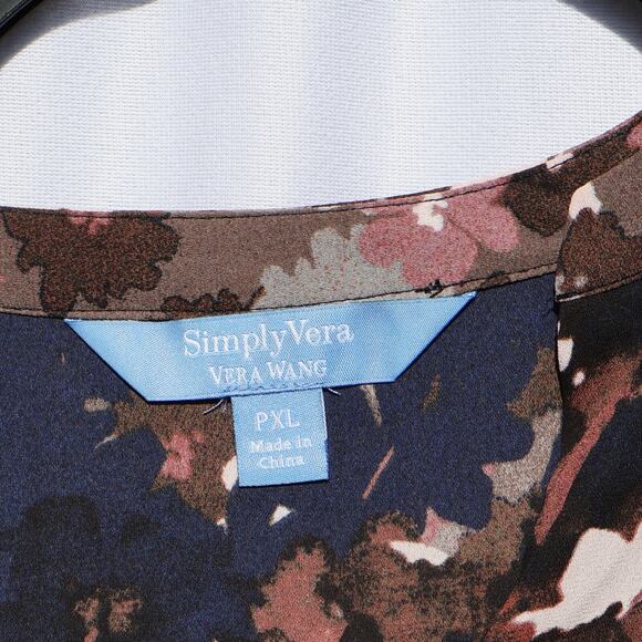 Simply Vera Vera Wang Floral Print Long Sleeve Button Front Top PXL - Picture 3 of 6